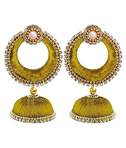 GOELX Silk Thread Designer Golden Earring Jhumki Set for Women (Mehandi Green) (B07JBXL5ZY) Amazon Price History, Amazon Price Tracker