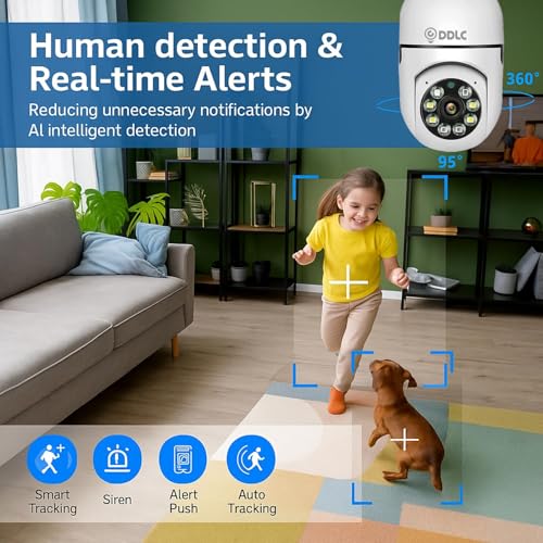 Image of DDLC 4MP WiFi Light Bulb Security Camera | 360 Degree Pan Tilt Zoom |Two Way Talk | Wireless CCTV Bulb Camera | HD Video | Motion Detection with Mobile App Control (Light Bulb)