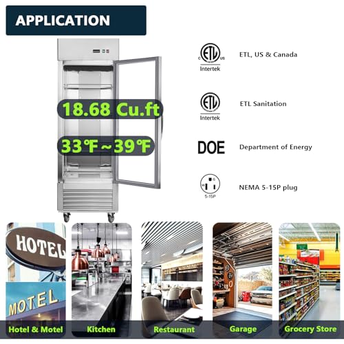 Image of 27 inch Commercial Refrigerators with Glass Door, 18.68 Cu.ft. Reach-in Commercial Fridge, Commercial Fridge refrigerator with Fan Cooling, Digital Temperature Display, ETL Certified for Restaurant, Bar