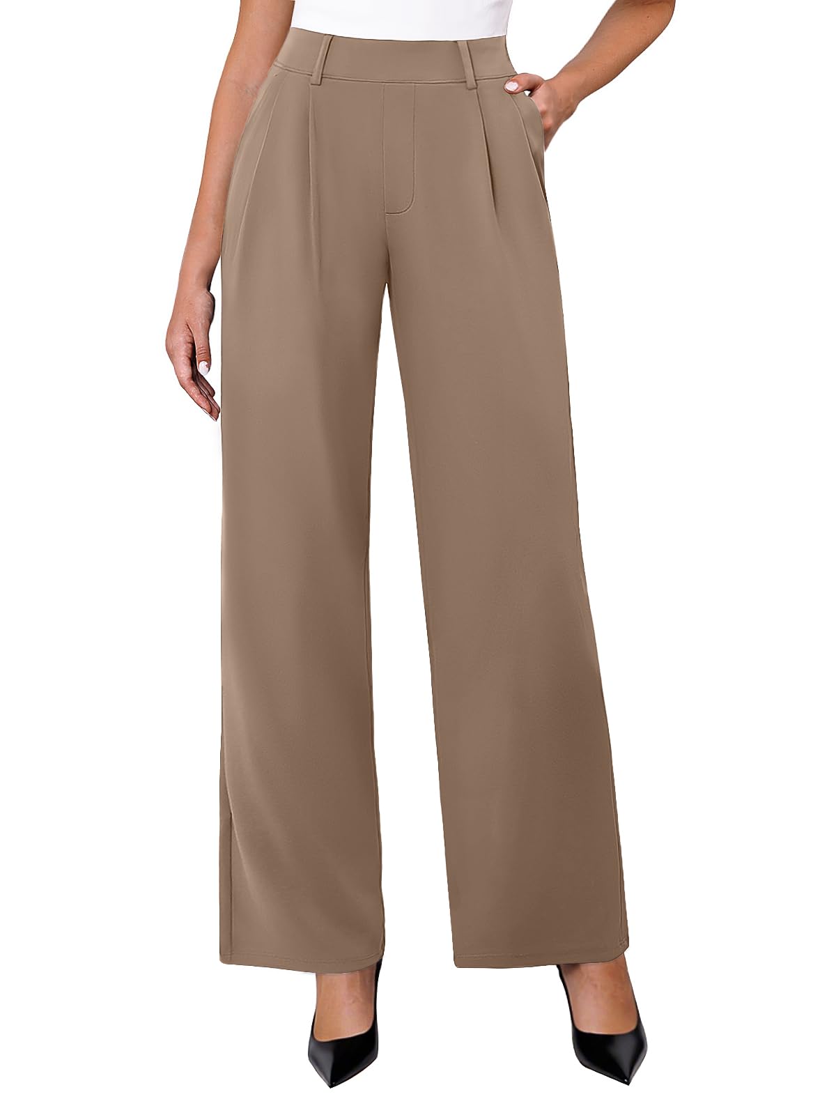 Womens Wide Leg Dress Pants Stretchy High Waisted Work Pants Business Casual Office Trousers with Pockets