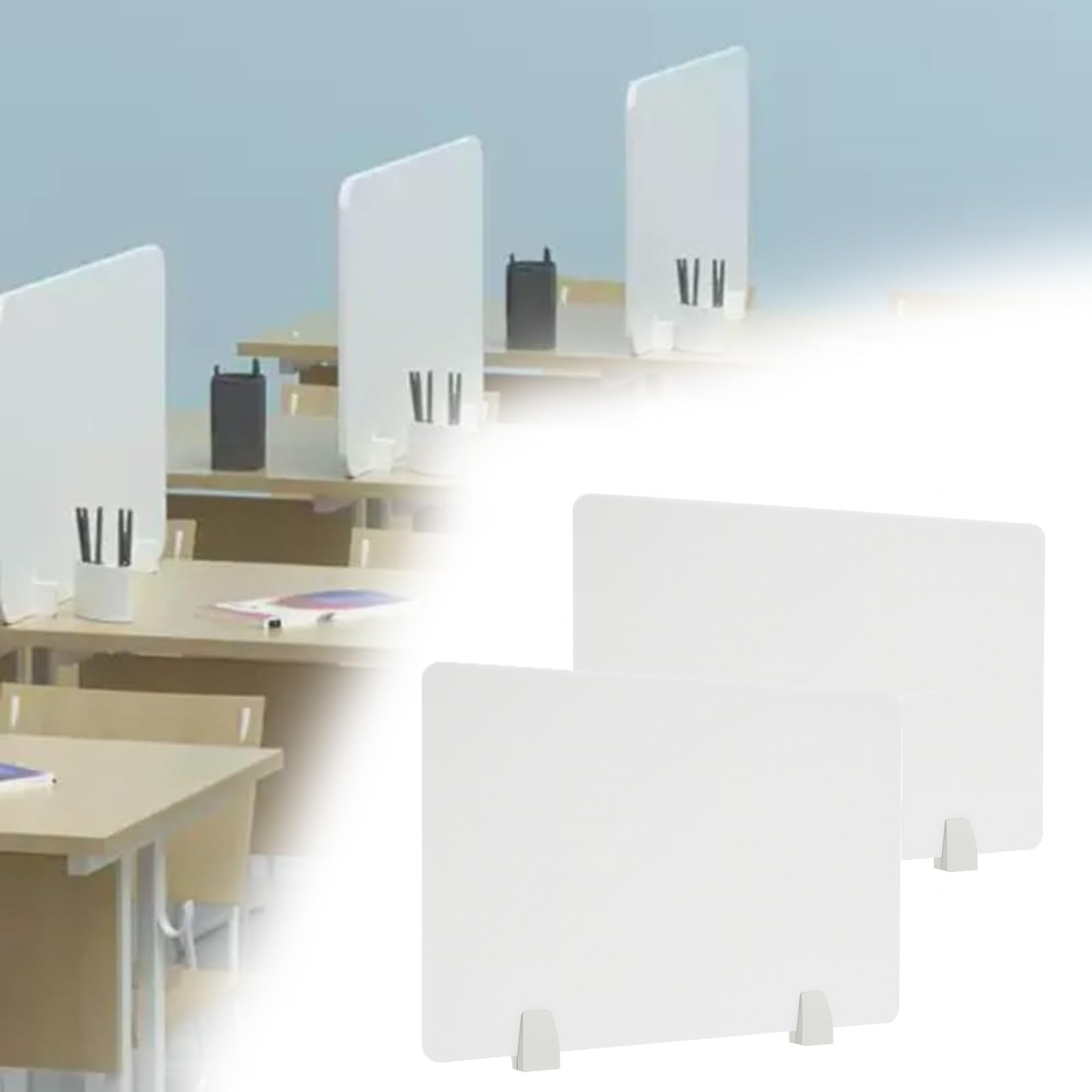 KLGFBDC FreeStanding Acrylic Desk Divider 80CM x 30CM White PVC Partitions Reduces Visual Distractions Perfect for Home & Office (1PC)