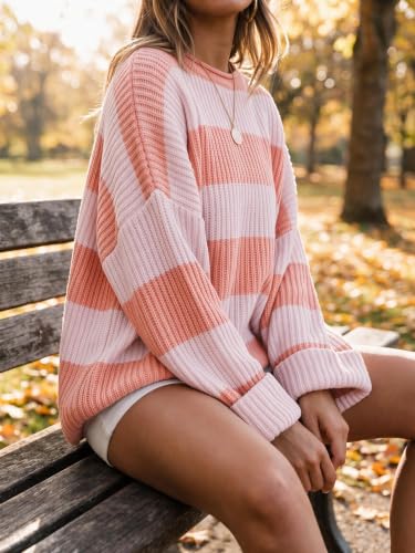 Image of Simier Fariry Womens Fall Winter Long Sleeve Oversized Striped Sweater
