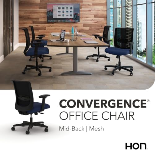 Image of HON Convergence Ergonomic Office Chair with Mesh Back, Adjustable Arms, Lumbar Support, Synchro‑Tilt Desk Chair with Wheels for Home Office or Computer Use, Black Frame, Indigo