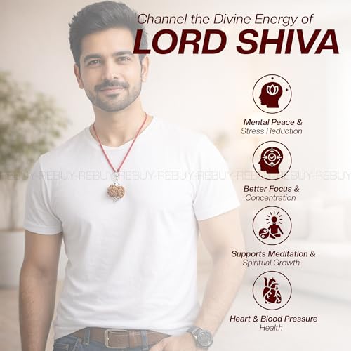 Image of REBUY 5 Mukhi Original & Lab Certified Nepali Rudraksha With Silver Pendant | 5 Faced Natural & Certified Astrological Rudraksha For Unisex Men & Women | Positive Effect, 20-25 mm in
