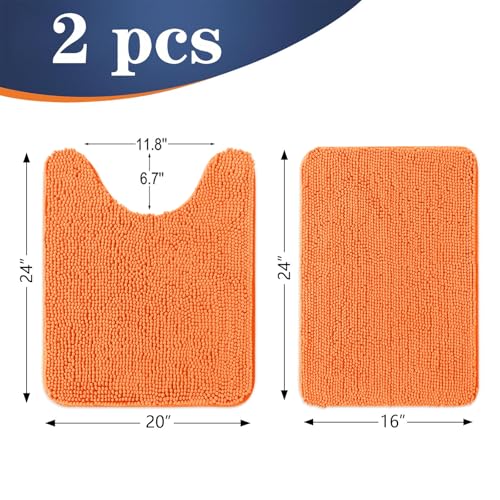 Image of OLANLY Bathroom Rugs Sets 2 Piece, Soft Absorbent Chenille Bath Mats and U-Shaped Contour Toilet Mat Area Rug Set, Machine Washable Bath Carpet, Home Decor Accessories(24 inchx16 inch+24 inchx20 inch, Orange)