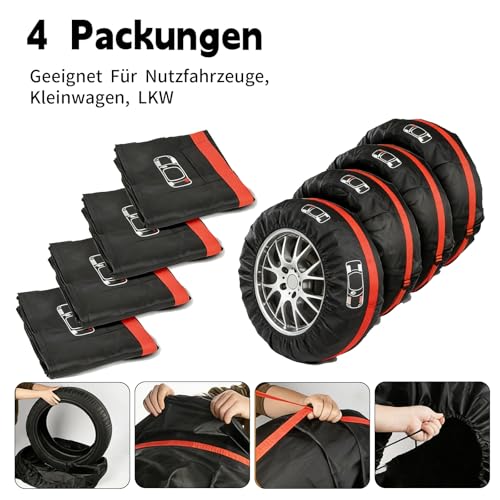 Reifentaschen Set, 4 Stück 13-18 Zoll Reifenaufbewahrung Waterproof Staubdicht Reifenbezug mit Tragegriff, Reifenschutzhülle für Sauberer Transport und Lagerung Schwarz Durchmesser 66 cm (13-18 Zoll)