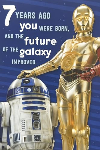 Heartline Best In The Galaxy Happy Birthday Greeting Card for 7th Birthday (Age 7 - Seven) - Icinoc Droids - 7 Years Ago You Were Born, and The Future of the Galaxy Improved!