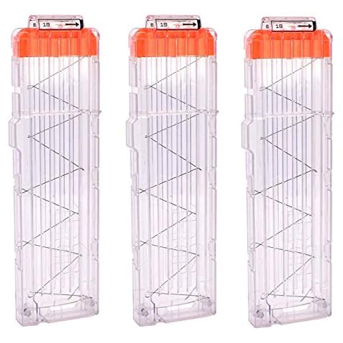OIMIO 18-Darts Magazines Clips, 3 Pack 18 Darts Quick Reload Bullet Clips Magazine Clips for Nerf n-Strike Elite Blaster Transparent (White)… Cover