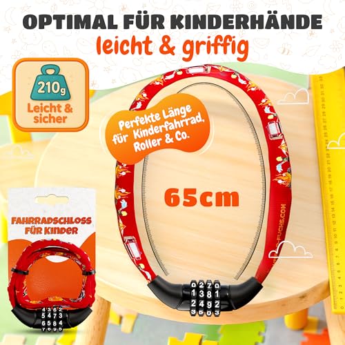 Fahrradschloss Kinder mit Zahlencode – Feuerwehr – leicht und sicher – Kinder Fahrradschloss Zahlenschloss – 65 cm… – Ansicht 6