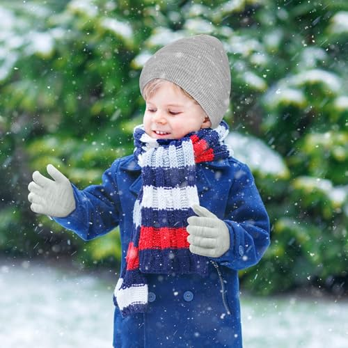 Image of Cooraby 6 Pack Kid's Winter Beanies Hat Full Fingers Gloves Set Skull Winter Caps Stretchy Gloves for Boys Girls