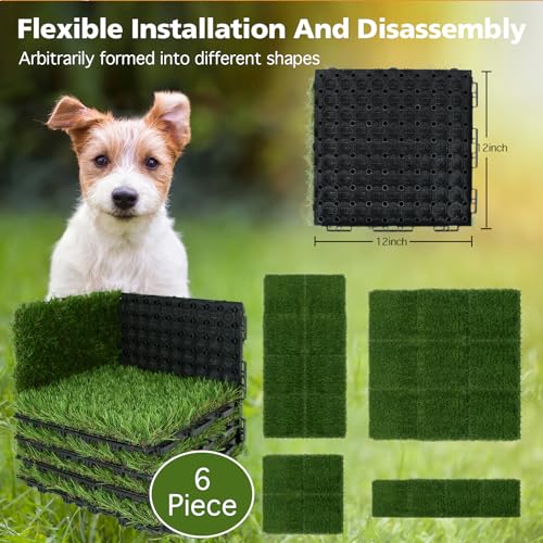 Image of XLX TURF Fake Grass Pee Pads for Dogs Set of 6 - 12 inch x 12 inch Artificial Grass Interlocking Tiles for Pets Potty Training Indoor Outdoor Patio Balcony Playpen Self Draining