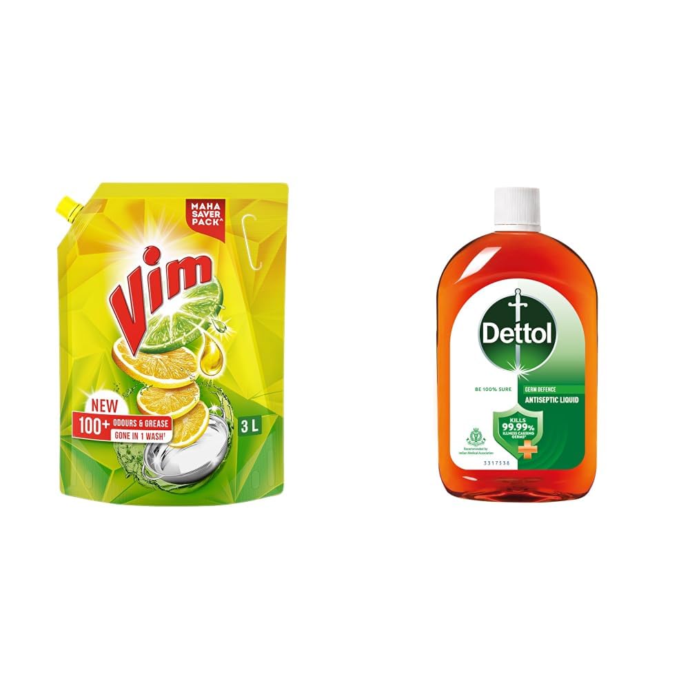 Vim Dishwash Liquid 3 L pouch | Removes 100+ Odours & Grease in 1 wash | With the power of 100 Lemons & Dettol Antiseptic Liquid for First Aid, Surface Disinfection and Personal Hygiene, 1300ml-picture-25