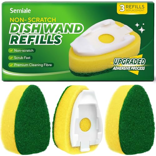 Dishwand Refills Sponge Heads for Scotch-Brite Dish Wand Non Scratch Heavy Duty Scrub Brush Sponges Soap Dispensing Scrubbers Dish Wand Refill Head Pad Replacements for Kitchen Sink Glass Cleaning