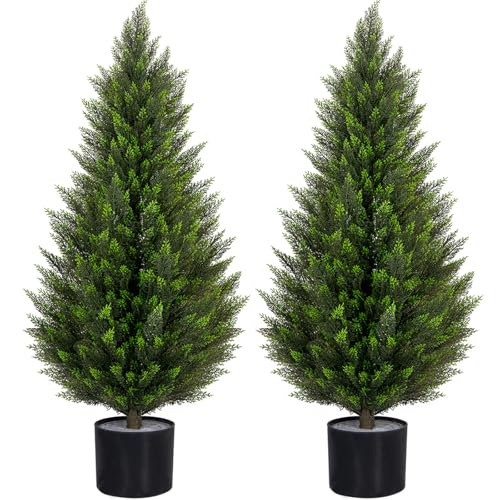 VIVATREES 3FT Artificial Topiary Cedar Trees, UV-Resistant Faux Evergreen Outdoor