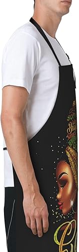 Miniatura 3 de Delantal africano negro con bolsillo floreciente para mujer, delantales impermeables ajustables para cocina, jardinería, salón, Mujeres africanas