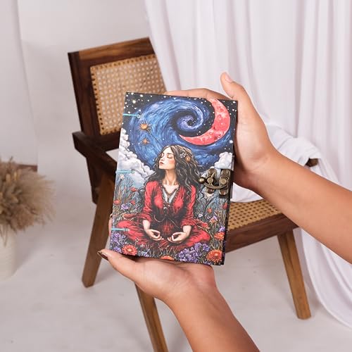 Image of CRAFT JUNKY Journal Diary with Handcrafted Box, 5 x 7 Inch Special Binding Unruled Lock Diary for Girls, Art Book with Aesthetic Print Sketch Book for Artists, 200 Acid-Free Pages A5 (COSMIC CALM)