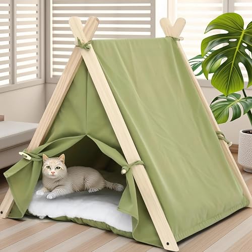 XiMaiChy Dog Teepee Tent Bed Indoor Pet Teepee House for Small Dogs & Cats Thick Washable Cushion Portable Dog Tent Bed Puppy Play House Grass Green