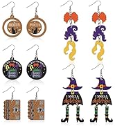Tuitessine Witch Wood Halloween Earrings 5 Pairs Wooden Dangle Earrings for Women Witchy Jewelry ...