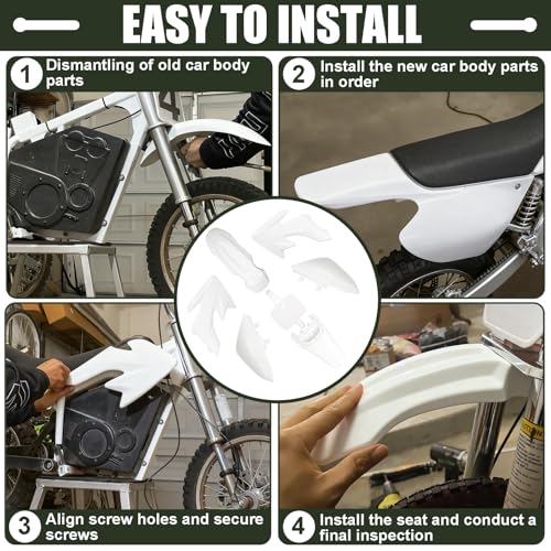 Image of Podoy CRF50 Body Fender Kit for Compatible with XR50 XR 50 CRF 50 SDG SSR Pit Dirt Motor Trail Bike Black with Bolt Work Fairing Plastic (white)
