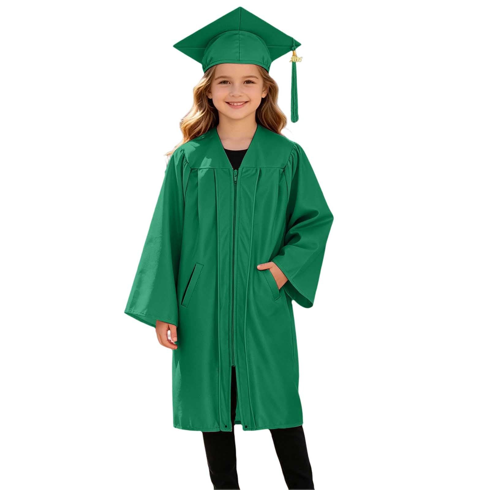 Kids Graduation Gown Cap and Tassel Set Unisex Childrens Kindergarten Preschool Graduation Outfit Boys and Girls Fancy Dress School Ceremonies Party Stage Performance Clothes for (Green, 3-4 Years)