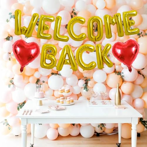 Image of TONIFUL 16 Inch Gold WELCOME BACK Foil Letter Balloons Banner Decoration