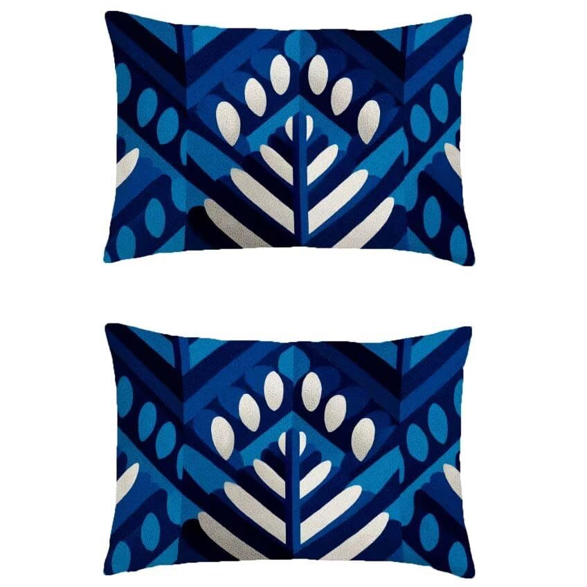 Taie oreiller double sided printing lin impermeable bleu 50x70 de style scandinave haut de gamme