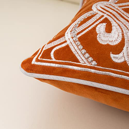 Aeckself 12 X 20 Inch European Cushion Cover Luxury Velvet Home Decorative Embroidered Floral Lumbar Pillow Case Pillowcase For Sofa Chair Bedroom Living Room, Orange And White 30 X 50Cm #TOP5