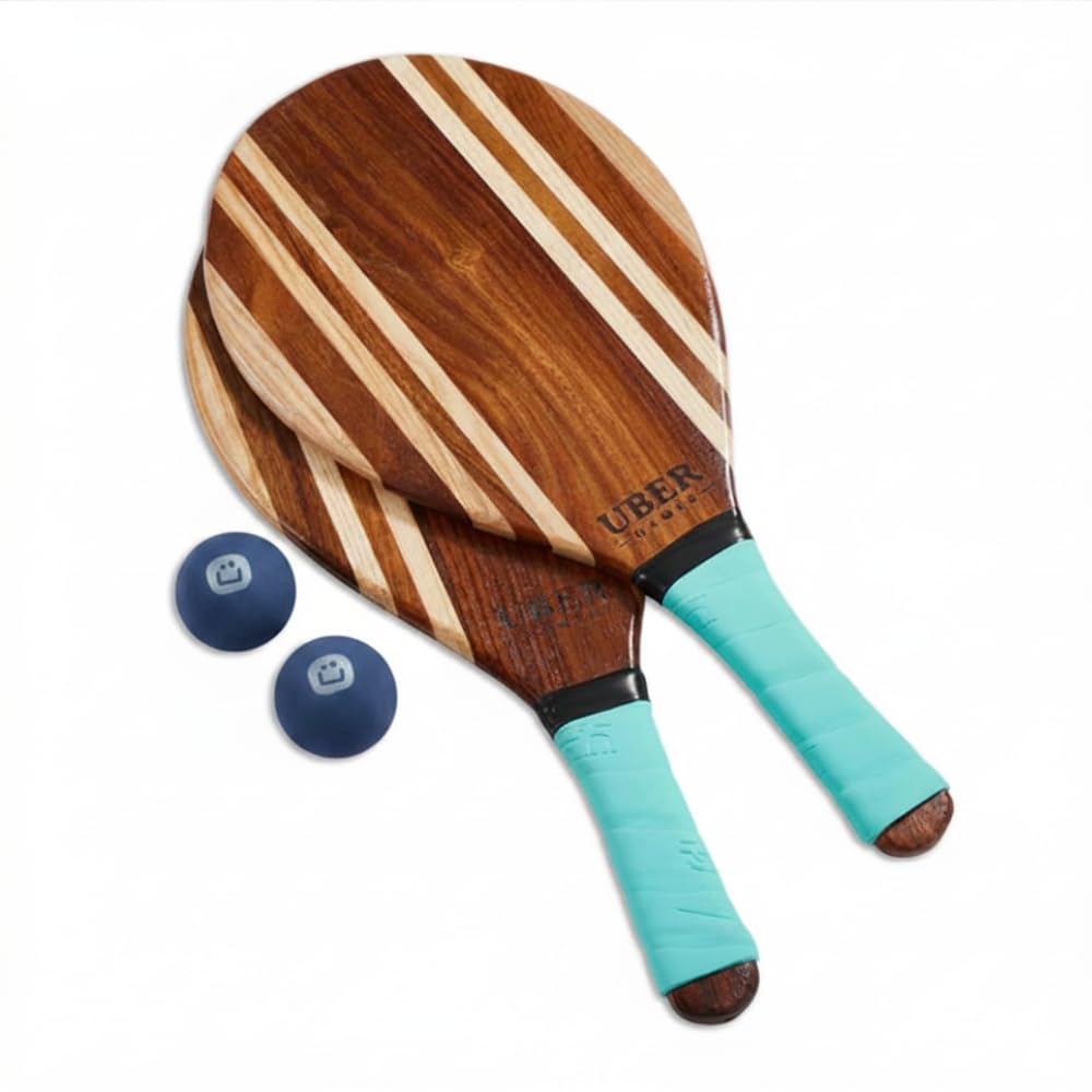 Ubergames - Set Frescobol in legno, racchetta da tennis da spiaggia con 2 bacchette e borsa in tela, gioco da spiaggia per adulti e bambini
