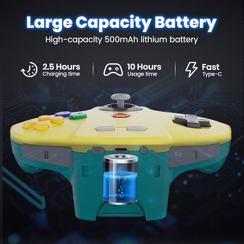 Image of 2 Pack Wireless N64 Controller for Switch 1 & 2, N64 Console, Lemon /Gray | (Built-in Vibration) (Rechargeable) (3D Analog Stick), 2.4 GHz USB & N64 Receiver Made for Switch Online, Windows PC, macOS