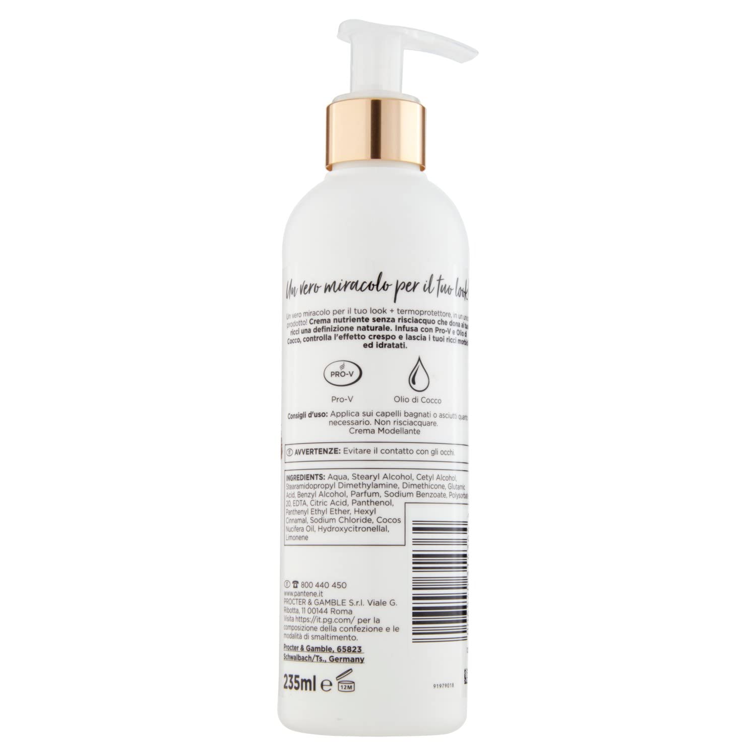 Pantene Pro-V Krem do stylizacji + naturalny termoprotektor kręcony, bez spłukiwania, odżywczy, z olejem kokosowym, do kontroli wzrostu i miękkich, nawilżonych loków, 235 ml