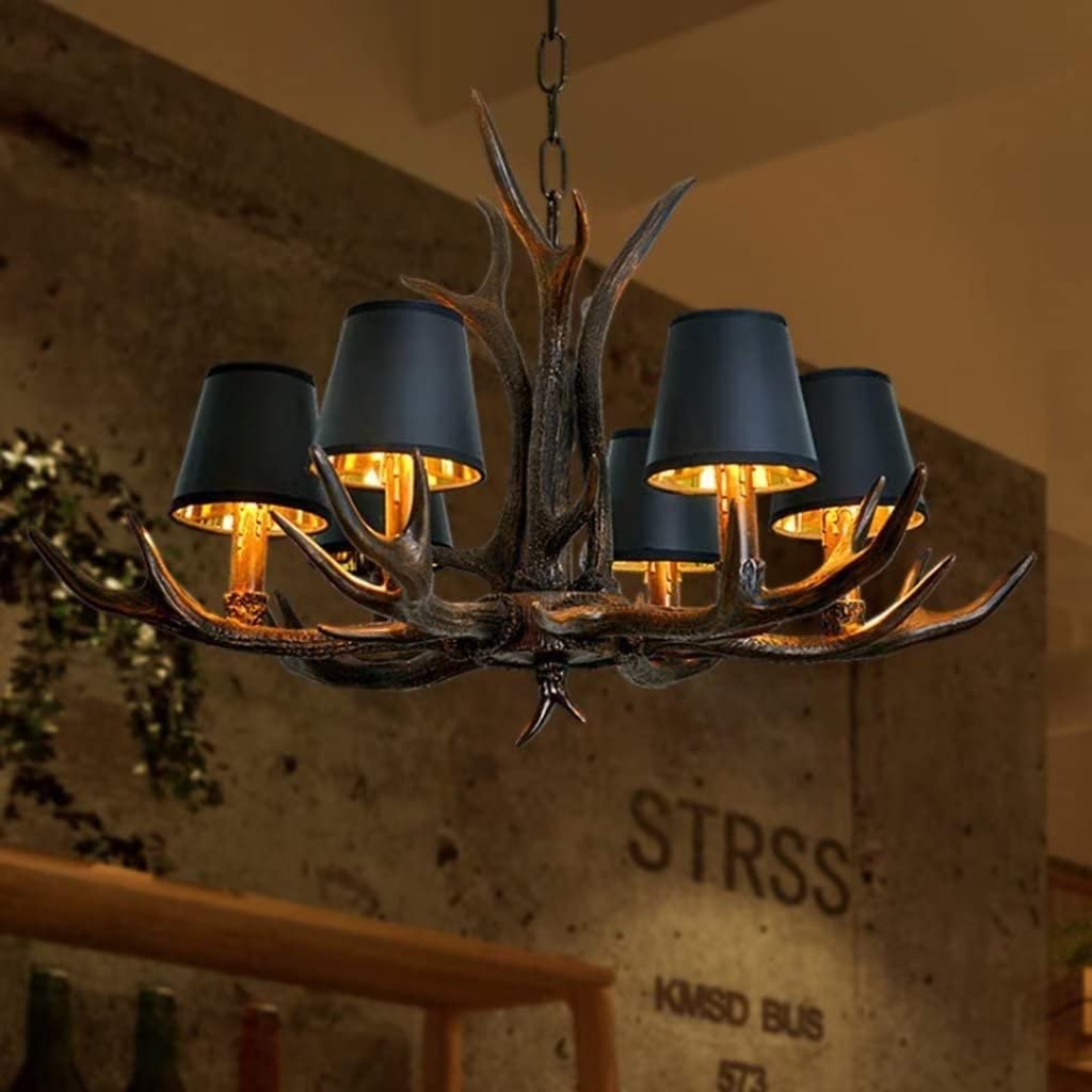 Lampade a Sospensione retrò in Resina con Corna di Cervo, Lampada da Tavolo da Pranzo Regolabile in Altezza, lampadario a Candela con Attacco E14 per Ristorante, Soggiorno, Lampada da Soffit