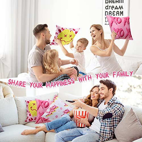 6 Pieces Decorative Preppy Throw Pillows Cases Pink Cushion Covers Aesthetic Preppy Pillow Covers Cute Room Decor For Girls Bed Bedroom Couch College Decorations, 18 X 18 Inch (Elegant) #TOP4