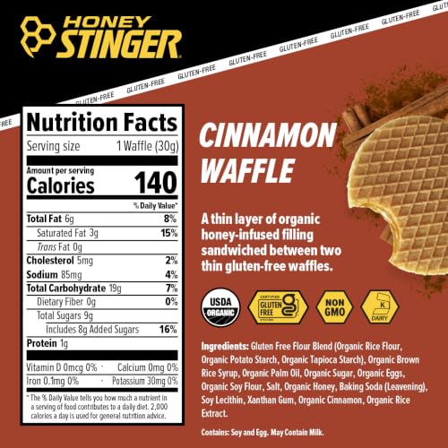 Image of Honey Stinger Organic Gluten Free Cinnamon Waffle, Energy Stroopwafel for Exercise, Endurance and Performance, Sports Nutrition for Home & Gym, Pre and Post Workout, 16.96 Ounces (Pack of 16)