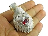 Round Ruby & Diamond Men’s Lion King Pendant – 14K Yellow Gold Plated Bold and Majestic Necklace – Luxury Hip Hop Jewelry for Men with Icy Ruby and Diamond Accents – Perfect Statement Piece or Gift