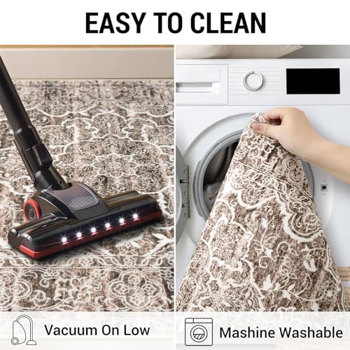 KUTA Vintage Washable Runner Rug, 2x6 Brown Runners for Hallways Non-Slip Floral Kitchen Rugs Ultra Soft Printed Distressed Floor Carpet for Laundry Bedroom Living Room Nursery