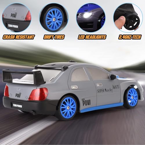 Image of RC Drift Car 1 /24 2.4GHz 4WD Remote Control Sport Racing On-Road Vehicle with LED Light, Batteries and Drift Tires 25