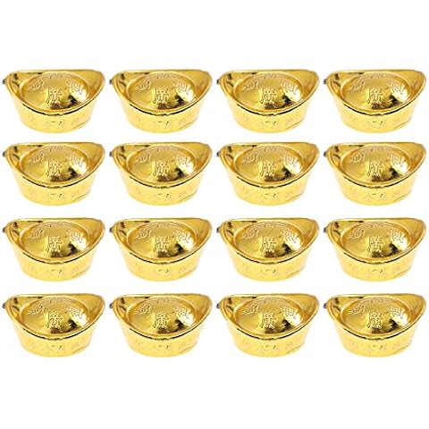 LUOZZY 30 Pcs Feng Shui Gold Ingot Chinese Wealth Ingots Yuanbao Lucky Money Golden Tone Ingot Good Luck Mini Home Office Decor (3CM) Cover