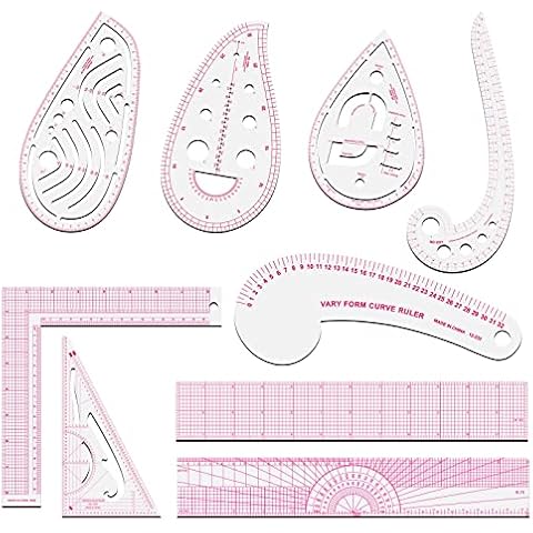 Sewing Rulers Set, 9 Styles Plastic Sew French Curve Ruler, Metric Sewing Measuring Tools for Designers and Tailors, Perfect for Drawing, Craft, Sewing Project and DIY by Sunenlyst (Style B-9PCS) Cover