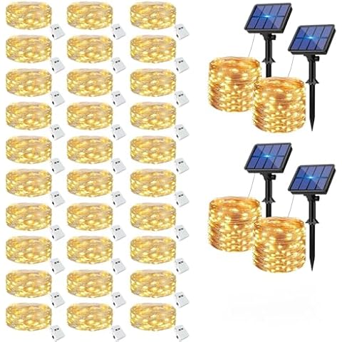 btfarm 30 Pack Fairy Lights Battery + 4 Pack Solar Fairy Lights Cover