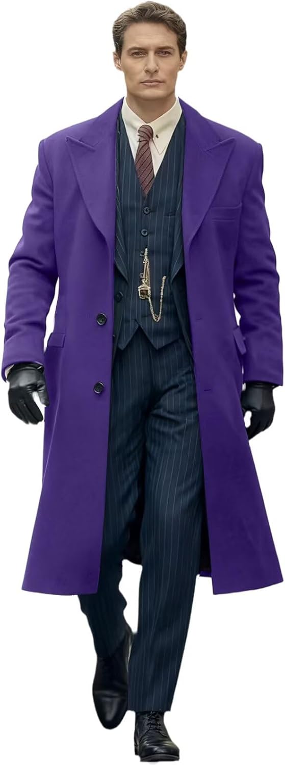 ORBITRAY Men's Long Wool Blend Trench Coat for Winter Vintage Overcoat Single Breasted business peacoat