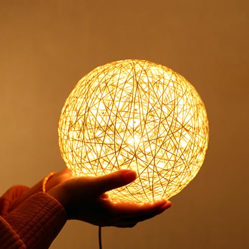 Meichoon Night Light for Bedroom Rattan Ball Table Lamp USB Plug-in Brightness Adjustable Warm Yellow Light with Stand Nightstand Decorative Lamp LE16 - Image 4