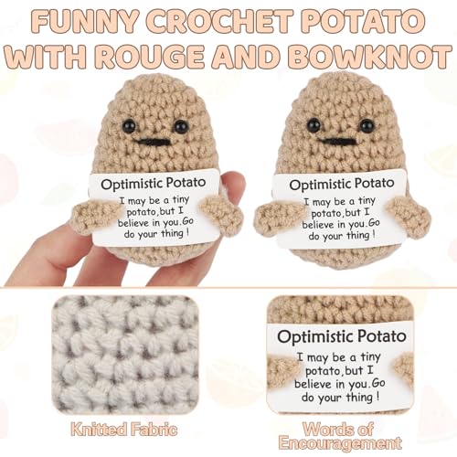 Image of Hoedia Handmade Emotional Pickle Gift, Cucumber Crochet Doll Inspirational Gifts with Cards, Cute Knitted Funny Support Pickle Potato Friend Birthday (Potato)