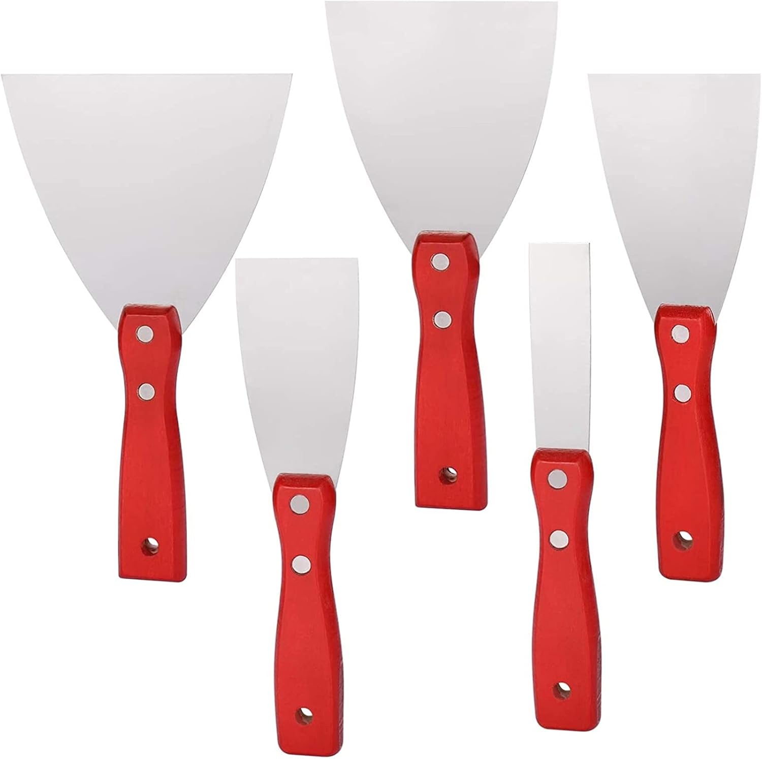 NIKASO 5Pcs Putty Knife Batch Ash Knife Thick Wooden Handle Stainless Steel Putty