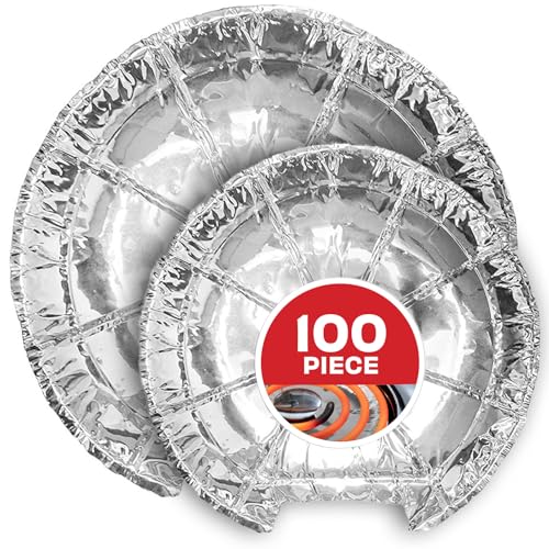 Disposable Gas Burner Liners (50 Pack) Aluminum Foil Square Gas Stove Burner Covers - 8.5 Inch Gas Range Protector, Stove Top Covers for Gas Burners, Foil Liners to Catch Oil, Grease, and Food Spills