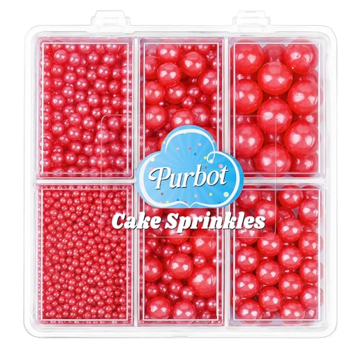 Image of Red Pearl Sprinkles for Cake Decorating, 4 Sizes Sugar 130g /4.6oz, Cupcake, Ice Cream, Donuts, Macaron Toppings Supplies (2mm, 4mm, 7mm, 1cm)
