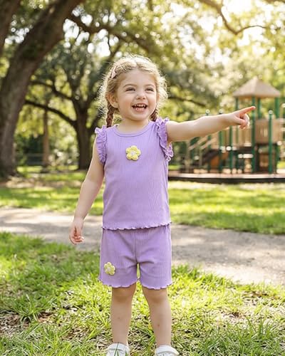 Image of Weebaby Toddler Girl Clothes Baby Summer Outfits Sleeveless Halter Top Ruffle Short Set Cute Kids Clothes Girls