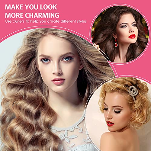 12 Pieces Hair Roller, Large Size Plastic Hair Rollers Hair Curlers With Steel Pintail Comb Rat Tail Comb For Short Hair Long Hair Hairdressing Styling Tools (Pink,6.8 X 3.6 Cm) #TOP6