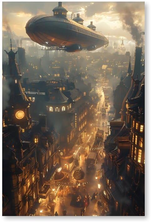 Steampunk City Canvas Poster Wall Art Decor Print Picture Paintings for Living Room Gift ForBedroom Decoration 24x36inch(60x90cm)