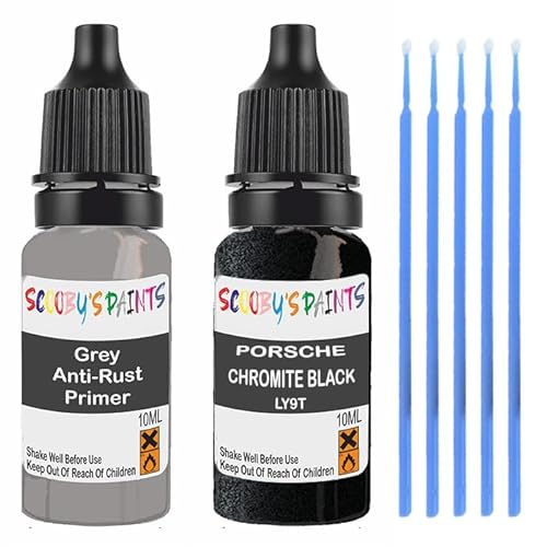 Scoobys Paints Back In The Mix Black/Grey Touch Up Paint For Porsche Chromite Ly9t Scratch Stone Chip Repair With Primer