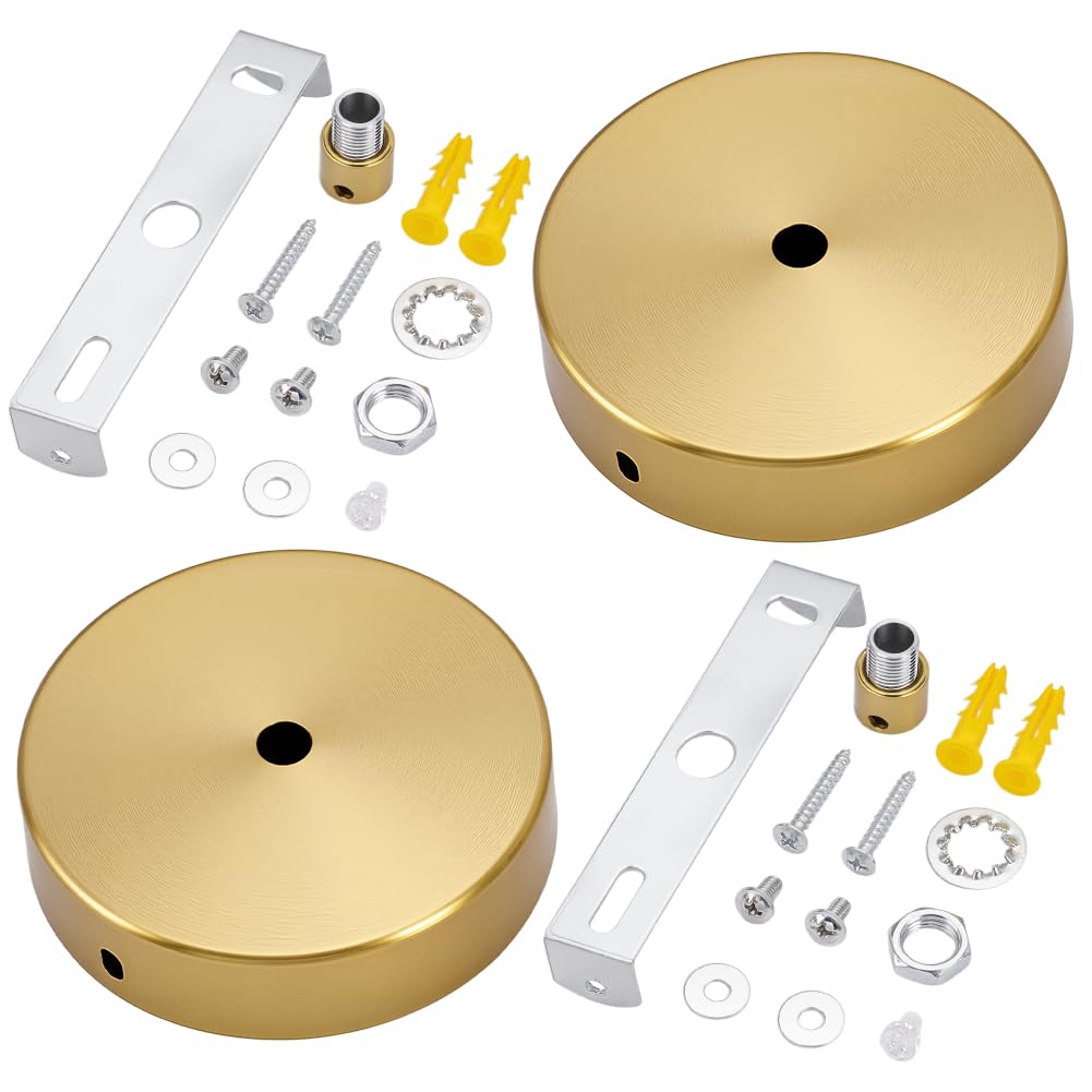 PH PandaHall 2 Sets 3.8 Inches Light Canopy Kit, Ceiling Cover Plate Golden Round Chandelier Ceiling Plate Replacement Pendant Light Kit for DIY Project Lighting Fixtures Chandeliers Pendant Wall Lamp